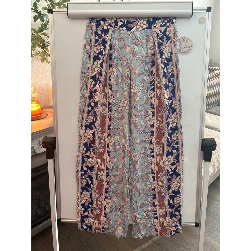 Gypsies & Moondust Floral Wide Leg Pants Blue Boho NWT Womens Medium